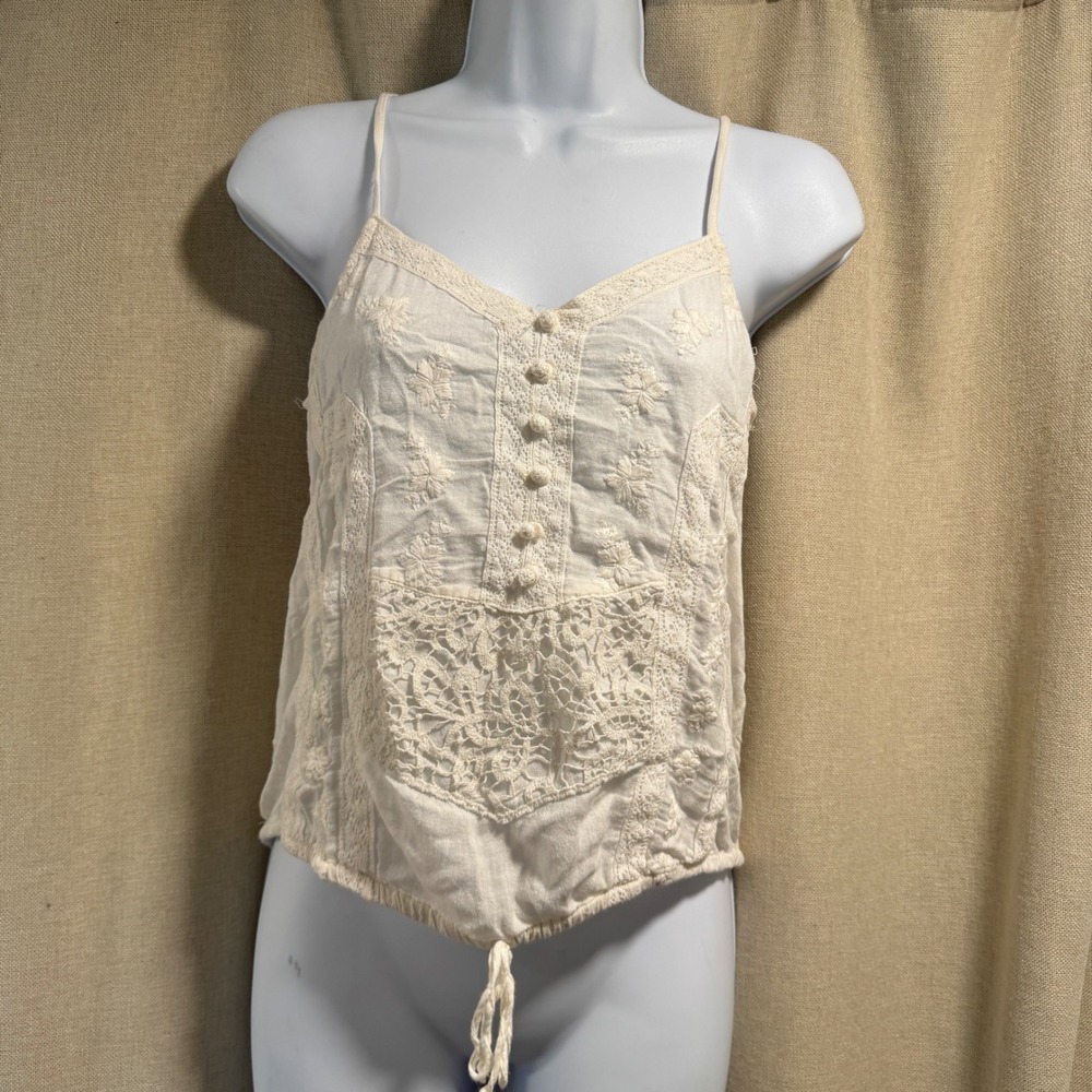 American Eagle Outfitters Embroidered Lace Tank Top Adjustable Strap Small S